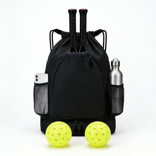 FAMJOALE Pickleball Bag with Shoe Compartment & Water Bottle Pocket, Adjustable Pickleball Equipment Backpack for 2 Paddles, Large Capacity Pickle Ball Paddle Bag for Women & Man, Black