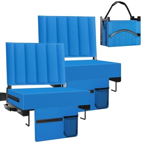 Aliphon Stadium Seat for Bleachers with Back Support and Cushion, Bleacher Seats with Shoulder Strap and Cup Holder, Padded Portable Folding Comfort Stadium Chair, for Sports Events, Blue (2pcs)