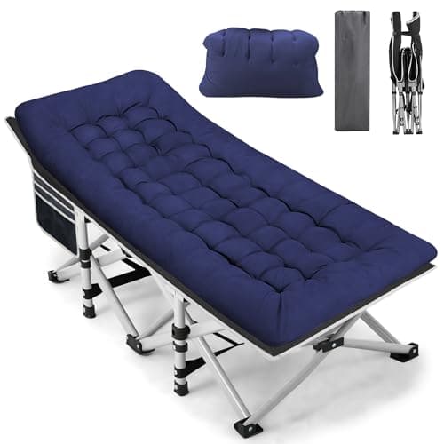 Fragess Portable Camping Cot, Sleeping Cot for Adult, 28" Extra Wide Heavy Duty Folding Cot Max Load 600LBS with Thick Mattress, Portable Camping Bed for Camp Outdoor/Office, Home Nap (Blue)