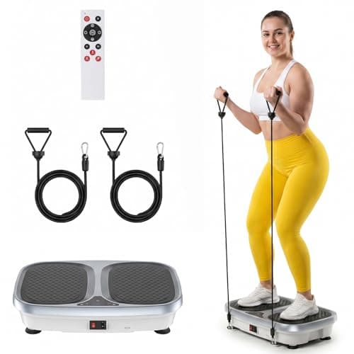 NEWBULIG Vibration Plate Exercise Machine with Remote, Smart LED Screen Vibrating Platform with 9 Auto Modes & Pull Ropes for Weight Loss, Home Fitness Shaker for Women & Men, Grey