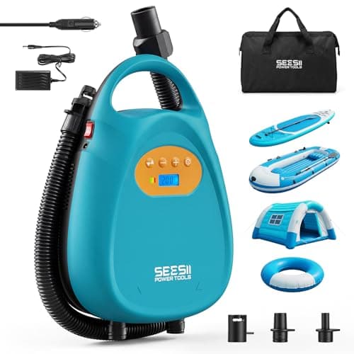 Seesii Cordless Paddle Board Pump Electric, Rechargeable 20PSI SUP Pump, Intelligent Dual Stage Fast Inflation & Deflation, Portable High Pressure Auto-Off Air Pump for Paddleboards, Boat, Kayaks