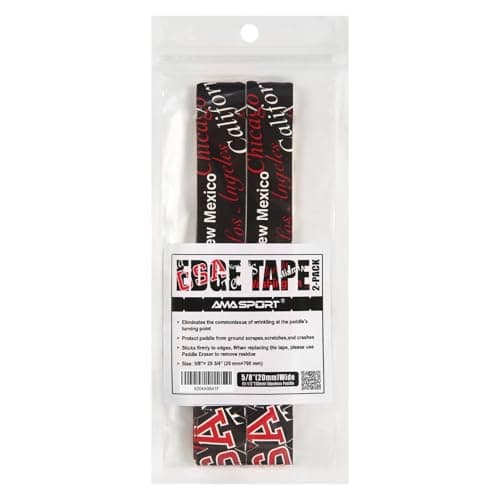 AMA SPORT Pickleball Paddle Edge Guard Tape with USA Logo 2 Pack Edge Protection Tapes 20mm Width Paddle Edge Cover Perfectly Fits Curved Edge Without Wrinkling (Black)