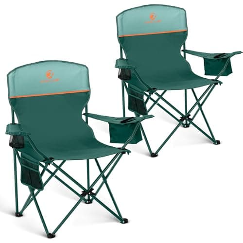 ALPHA CAMP 2-Pack Camping Chair with Cooler Bag, Heavy Duty 250lbs Capacity Folding Chair with Lumbar Support & Side Pocket, Portable Quad Chairs for Beach Fishing Tailgating & Sideline Sport
