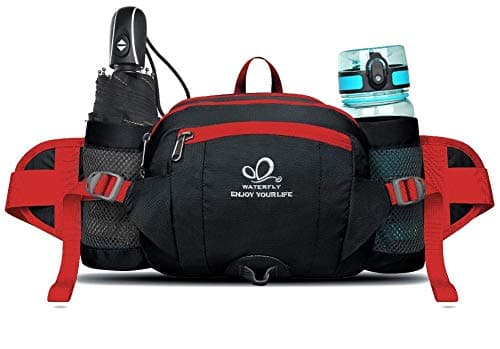 WATERFLY Fanny Pack Waist Bag: Fannie Pack 2 Water Bottle Holders Lumbar Belt Hiking Walking Running Jogging Camping Large Woman Man (Bottle Not Included)