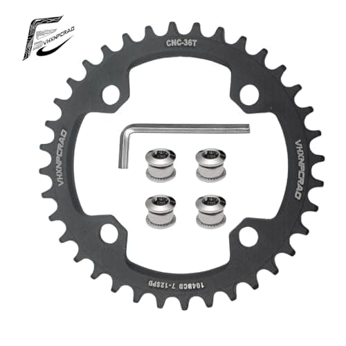 VHXNPCRAO Mountain Bike Chainring 36T Black, 104mm BCD Round Narrow Wide Single Chainring, 32T-42T, Compatible for 7-12 Speed MTB XC Trail Bike (Black, 36T)