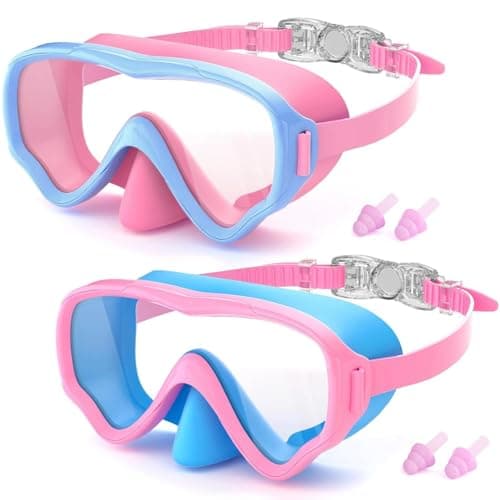 COOLOO 2 Packs Kids Goggles with Nose Cover, 180° Wide View Swimming Goggles for Kids 4-16, No More Hair Snags Anti-Fog No-Leak Snorkel Mask for Boys Girls Youth