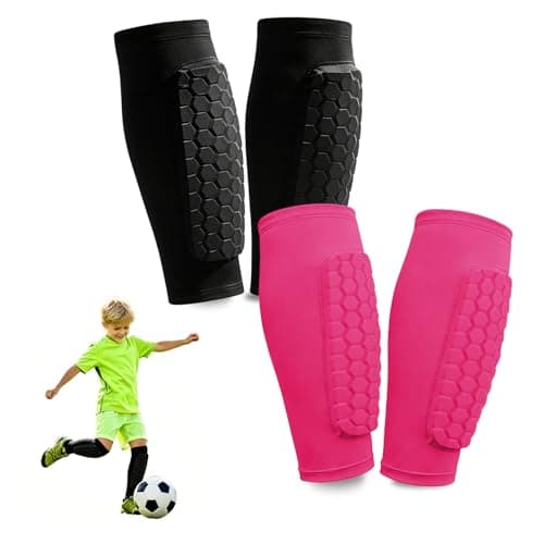 2 Pairs Shin Guards Soccer Kids,Soccer Shin Guards Youth for Boys Girls Protective Gear,Calf Compression Sleeve with Honeycomb Pads for Pickleball Football Ski MTB