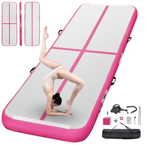 FBSPORT 10ft Inflatable Air Gymnastics Mat Training Mats 4 inches Thickness Gymnastics Tracks for Home Use/Training/Cheerleading/Yoga/Water with Pump