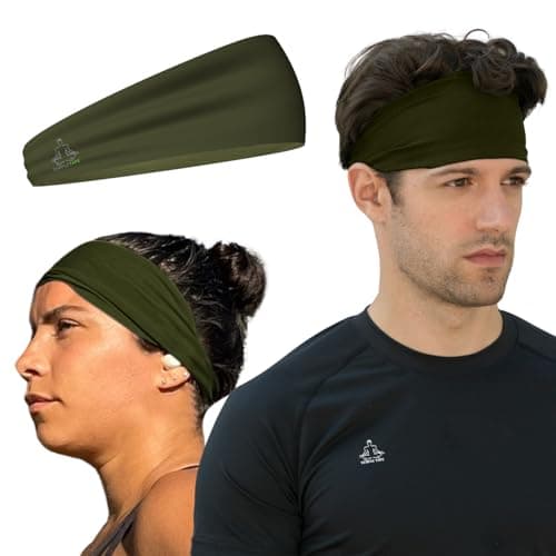 Temple Tape Sweat Band Workout Headbands for Women and Men - Sweatbands for Men - Moisture Wicking Sports Sweat Bands Headbands for Women, Running,Cycling,Yoga,Football Headband - OD Green