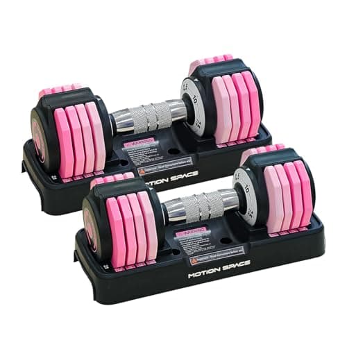 Motion Space Adjustable Dumbbells Set 12.5LB Pair, 1-Sec Fast Adjustable 5 Free Weights, Premium Comfort Non-slip Metal Handle, Compact Size for Full Body Home Workout (Pink)