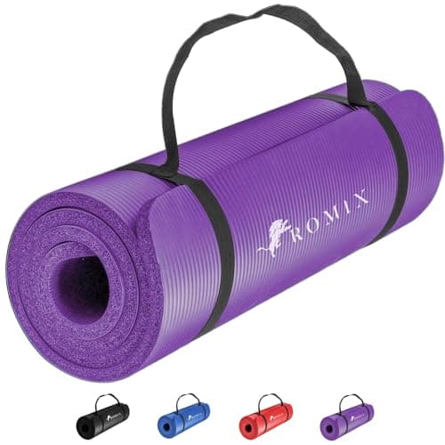 ROMIX Yoga Mat Thick 2/5 Inch (10mm), 72"L x 24"W Non-Slip Workout Mat, Large Yoga Mats for Women Men With Carry Bag and Strap, Exercise Mats for Home Workout Meditation Training Equipment (Purple)