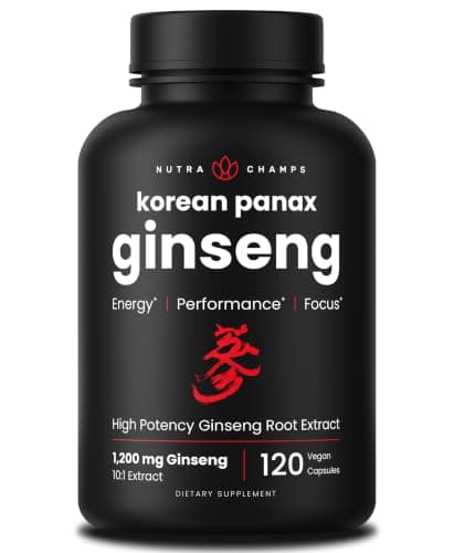 NutraChamps Korean Red Panax Ginseng Capsules | Extra Strength Ginsenosides for Energy, Focus, Performance, Vitality & Immune Support | Korean Ginseng Root Extract for Men (120)