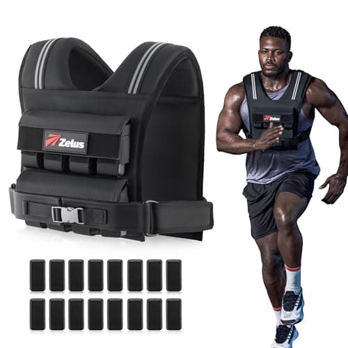 ZELUS Weighted Vest Men, 23lbs/36lbs/45lbs Adjustable Weight Vest with 10/16/20 removable Iron Weights and Reflective Strips, No-Bounce Design for Strength Training, Running, HIIT & Calisthenics
