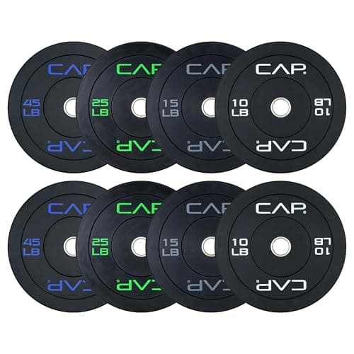 CAP 190 lb Economy Olympic Bumper Plate Set, 2-Inch Olympic Plates, Medium Bounce Rubber Weight Plates with Steel Hub for Weightlifting, Strength Training & Home Gym Workouts