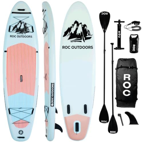 Roc Inflatable Stand Up Paddle Board 10' 6" with Premium SUP Paddle Board Accessories, Wide Stable Design, Non-Slip Comfort Deck for Youth & Adults (Cloud)