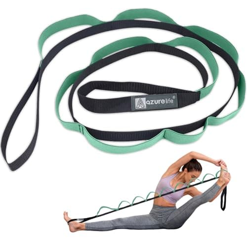 A AZURELIFE Half-Elastic Stretch Straps with 11 Loops, Stretching Strap for Physical Therapy, Multi-Loop Yoga Strap Fitness Exercise Strap for Yoga, Pilates, Dance, Flexibility&Exercise