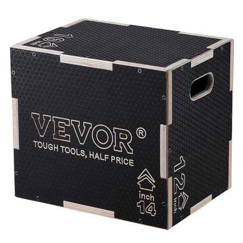 VEVOR 3 in 1 Plyometric Jump Box, Easy-to-Assemble Wood Plyo Box for Jumping Trainers, Home Gym Training and Conditioning, 16" x 14" x 12"