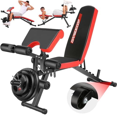 OPPSDECOR Adjustable Weight Bench with Leg Extension and Leg Curl, Workout Bench Press Preacher Curl Bench with Wheels, 800 LBS Flat/Incline/Decline Sit-Up Bench Gym Bench for Home Workout