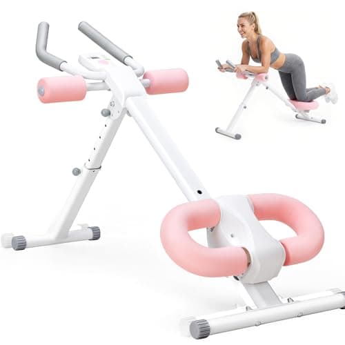 NEWBULIG Ab Machine, Adjustable Ab Trainer for Home Gym, Foldable Abdominal Workout Equipment with LCD Display, Knee Protection, Core Exercise Machine, Pink/White