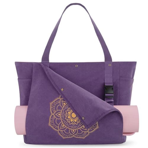 Gonex Yoga Mat Bag, Yoga Gym Bag Tote Bag with Multi Pockets For Women Men, Canvas Yoga Mat Carrier Take in Out Mat Easily For Pilates Travel Workout Office, Purple, Large