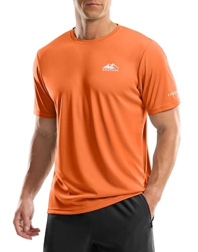 Men's UPF 50+ Sun Protection Dry Fit Workout T-Shirts Rash Guard Swim Shirts Moisture Wicking Tee for Athletic, Beach, Hiking (Orange, M)