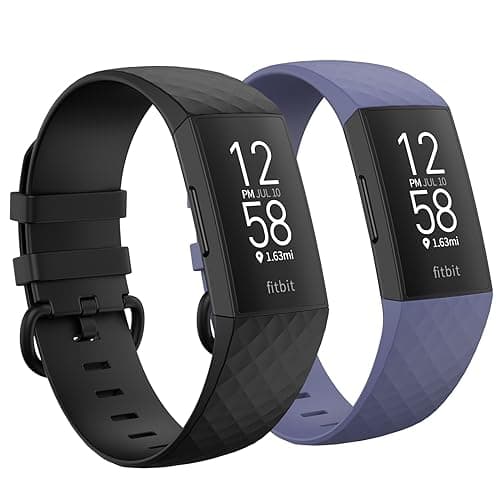 2 Pack Waterproof Bands Compatible with Fitbit charge 3 / Fitbit charge 4 / Fitbit Charge 3 SE, Classic Soft Sports Replacement Wristbands for Women Men (Small 5.5''-7.1'', black/black) (Black/Grey, Large 7.1''-8.7'')