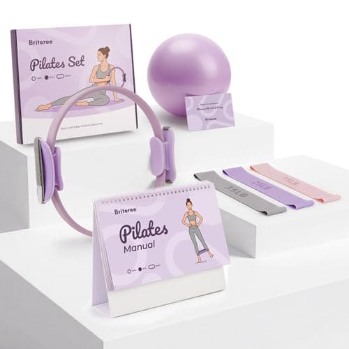 BRITEREE Home Pilates Kit with Workout Calendar – Complete Beginner Set with Ring, Ball & Silicone Bands, Anti-Burst & Non-Slip for Women, Home Gym Equipment, Purple