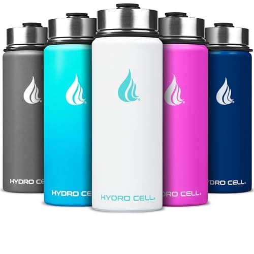 HYDRO CELL Stainless Steel Insulated Water Bottle with Straw - for Cold & Hot Drinks - Metal Vacuum Flask with Screw Cap and Modern Leakproof Sport Thermos for Adults (White 18oz)