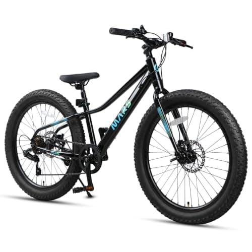 Glerc Mars Kids Mountain Bike, 24 Inch Fat Tire Bike for Teen Ages 9-15 Year Old, Boys Bicycle with 2.8-Inch Wide Tires and 6 Speed Drivetrain, Black
