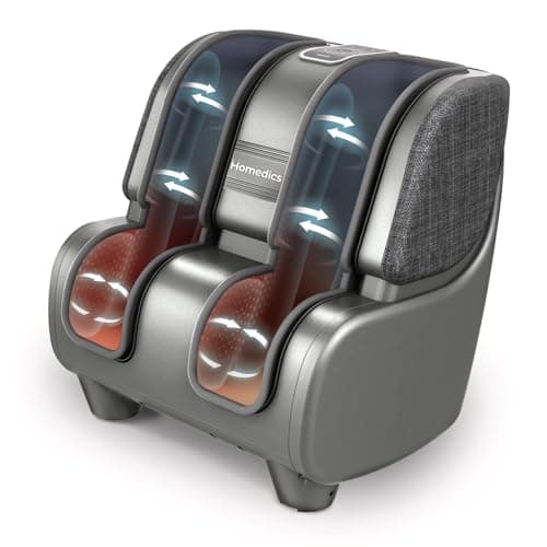 Homedics Deluxe Foot Massager & Calf Massager, Rolling & Compression Massage, Adjustable Tilt, Washable Liners, 4 Programs, 3 Intensity for Muscle Relief and Post-Workout Recovery
