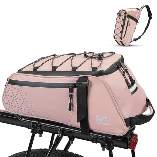 KEMIMOTO Rear Bike Rack Bag - 8L PVC Water Resistant Ebike Bags for Bicycle Rear Rack, Bicycle Trunk Pannier for Commuter Travel Shopping and Cycling (Pink)