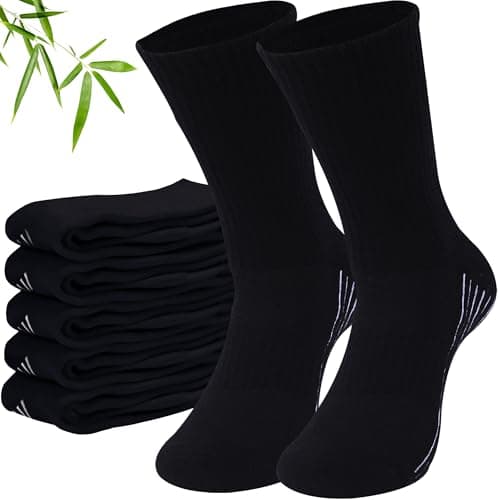 Sunew 6 Pairs Viscose Made from Bamboo Camping Socks, Viscose Made from Bamboo Mens Quick Dry Hiking Mid Calf Women Wicking Cushion Thick Working Trekking Running Sports Socks XL Black