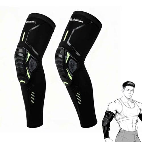 Yuxiauenn Padded Elbow Forearm Sleeves 2 Pack, Elbow Forearm Crashproof Pads Compression Arm Protective Support for Football Basketball Volleyball Soccer sport (black XL-Large