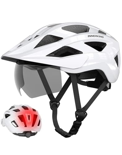 Bike Helmet for Adults, Lightweight Mountain Bicycle Helmet with USB Rechargeable Rear Light Detachable Magnetic Goggles, Road Bike Cycling Helmet with OTG Visor for Men Women
