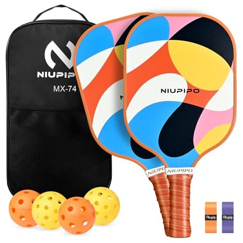 niupipo Pickleball Paddles Set of 2, Fiberglass Surface Pickleball Set, Lightweight Pickle Ball Rackets 2 Pack w/ 2 Indoor & 2 Outdoor Pickleball Balls and 1 Bag, Pickle Ball Paddle Set for Men, Women