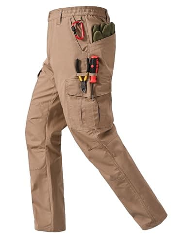 CNBQDD Men's Work Pants Ripstop Water Resistant Work Cargo Pants for Men Outdoor Breathable Multi Pockets Tactical Hiking Pants Khaki 38Wx32L