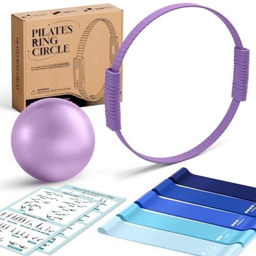 LTHTRADE Pilates Ring Set for Women, Pilates Ring and Ball Set with 5-Level Resistance Bands for Core Strength, Stretching, Toning & Full Body Home Workout Pilates Equipment (Purple)
