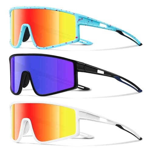 Kegrimi 3 Pack Kids Sunglasses Youth Baseball Polarized Sun Glasses Sports Cycling Running for Boys Girls UV Protection(Bpink/Hblue/Wred)