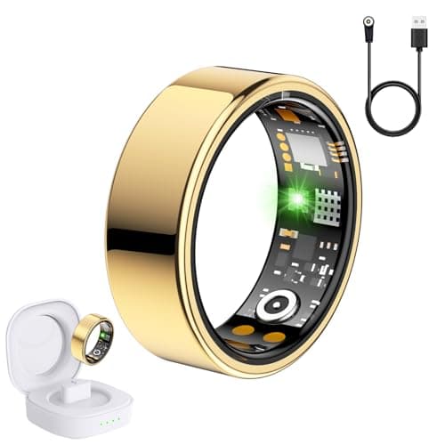 SEEVEN Smart Ring for Women Men, Fit Ring with Heart Rate, Blood Oxygen, HRV, Sleep Monitor, Stress, Step Counter, IP68 Waterproof Fitness Rings for iPhone & Android, No Subscription Fee (Gold, 7#)