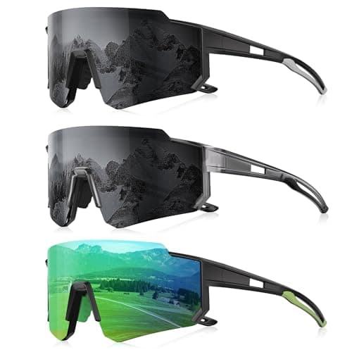 Foliful 3 Pack Polarized Sunglasses for Men Women, Sports Mens Sunglasses with UV Protection for Baseball Cycling Running, C08-Black Gray/Gray/Green