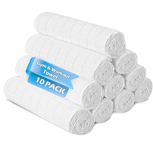HOMERHYMRE Microfiber Workout Towels, 10 Pack White Gym Sweat Sports Towel for Yoga, Tennis, Running, Exercise, Working Out, Camping, Quick Dry, Highly Absorbent, for Women & Men, 16 x 27 Inch