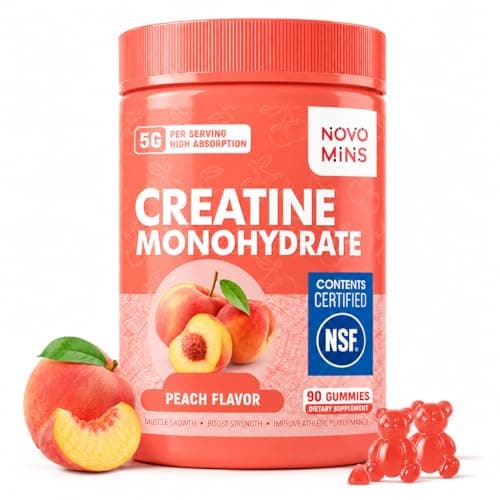 novomins Creatine Monohydrate Gummies for Men & Women, Chewables Creatine Monohydrate for Muscle Strength, Muscle Builder, Energy Boost, Pre-Workout Supplement-90 Peach