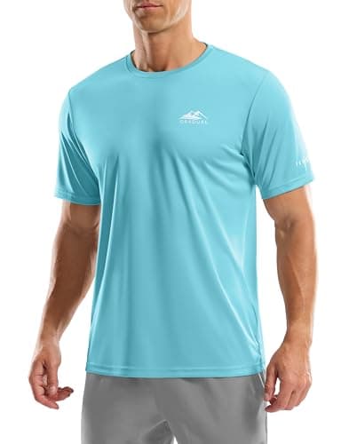 Men's UPF 50+ Sun Protection Dry Fit Workout T-Shirts Rash Guard Swim Shirts Moisture Wicking Tee for Athletic, Beach, Hiking (Blue, L)