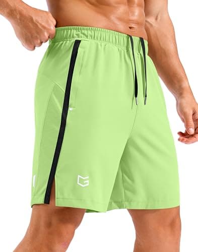 G Gradual Men's Bright Green Athletic Shorts 7" Inseam Zip Pockets Lightweight Quick Dry Breathable Gym Workout Short for Swim Beach(7'',Bright Green,L)