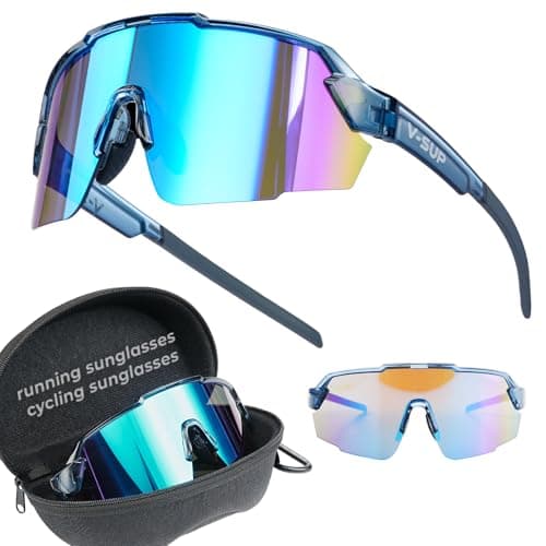 V-SUP TR90 Sunglasses for Men, UV400 Adjustable Ultra-Light Sport Glasses with Case for Running & Outdoor Use, Mens Sunglasses for Baseball, Cycling, Golf & Pickleball (Blue)