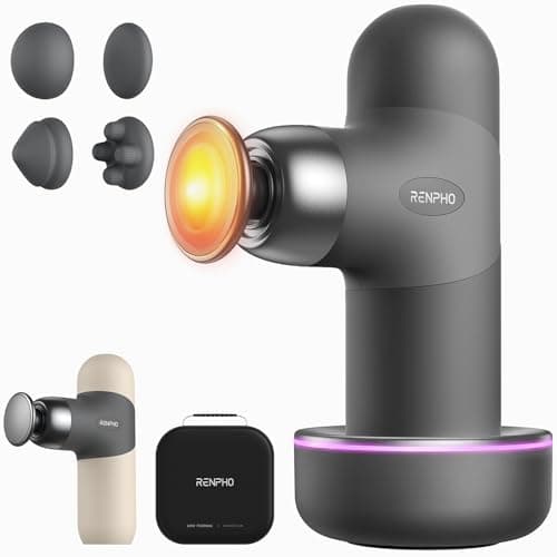 RENPHO Mini Thermal Deluxe Massage Gun with Quick Charging Dock and Heat, Color Silicone Sleeves, Travel Size Percussion Massager with Carry Case, Deep Tissue Muscle Massager, Gifts for Men Women