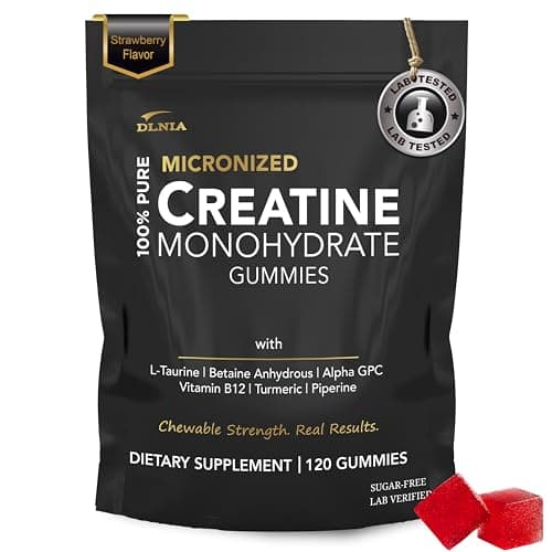 Creatine Monohydrate Gummies for Men & Women - Sugar Free & Vegan Advanced Formula W/L-Taurine + Vitamin B12 - for Muscle Strength, Muscles Builder, Recovery (120 Count (Pack of 1), Strawberry)