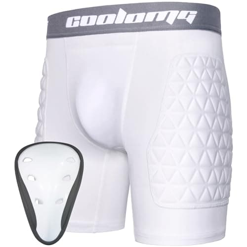 COOLOMG Boys Sliding Shorts with Cup Youth Compression Underwear for Baseball Football Lacrosse White L