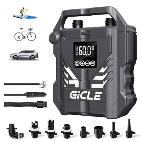 GICLE Paddle Board Pump Electric Portable with 12V DC Car Connector, Electric SUP Pump for Inflatebles Paddleboard,Bed,Mattress with Auto-Off Dual Stage Inflation and Boat Accessories(Grey)