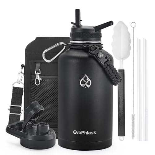 EvoPhlask Insulated Water Bottle 64 oz with Carrier Bag, Black